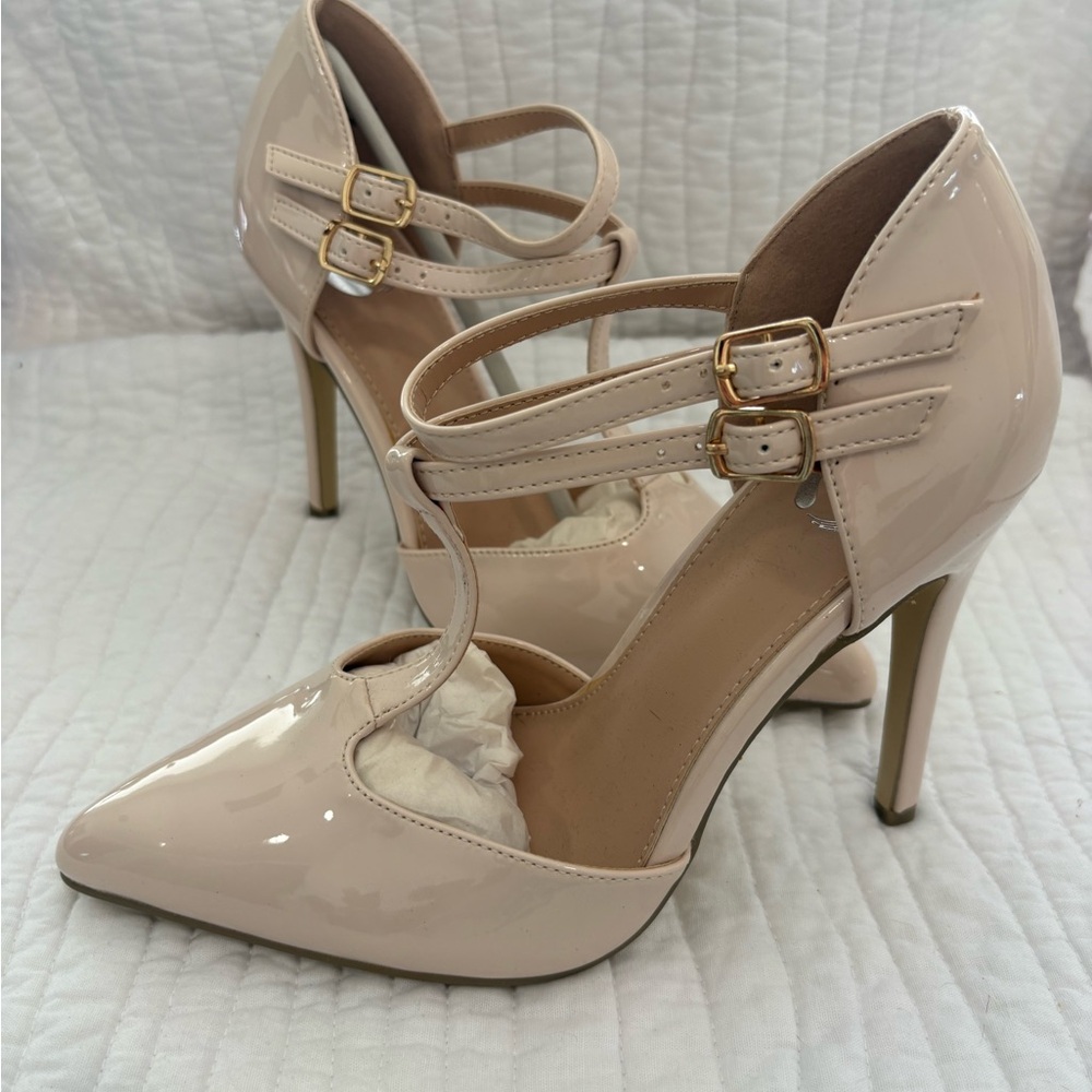 Journee Collection Blush Patent Double-Strap Pointed Heels-7W